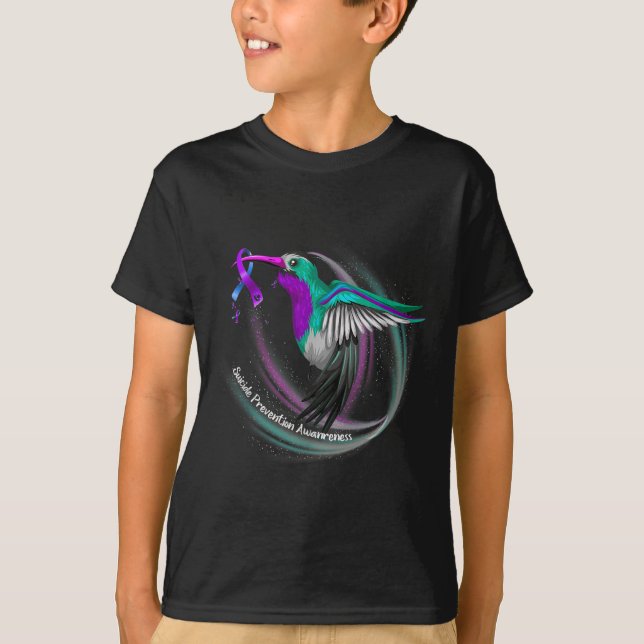 Hummingbird Purple Blue Ribbon Suicide Prevention  T-Shirt (Front)