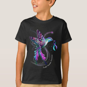 Hummingbird Purple Blue Ribbon Suicide Prevention T-Shirt