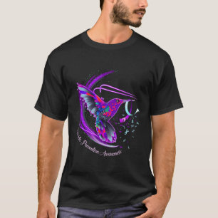 Hummingbird Purple Blue Ribbon Suicide Prevention  T-Shirt