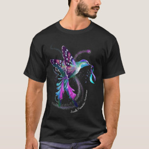 Hummingbird Purple Blue Ribbon Suicide Prevention T-Shirt