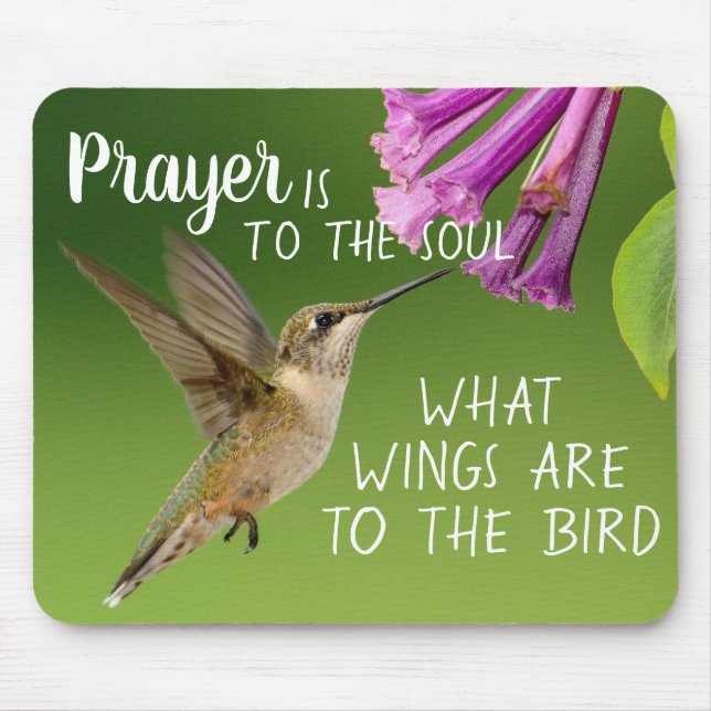 Hummingbird Purple Flowers Christian Prayer Mouse Mat (Front)