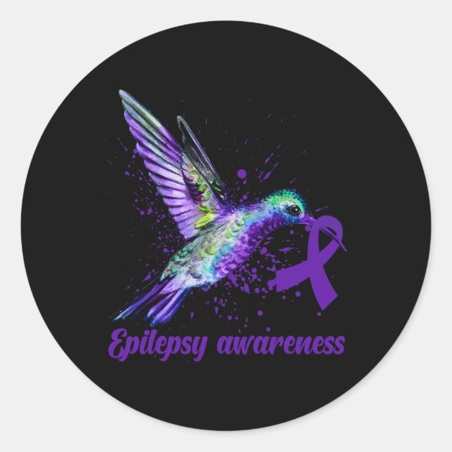 Hummingbird Purple Ribbon Epilepsy Awareness Month Classic Round Sticker (Front)