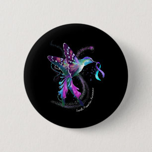 Hummingbird Purple Ribbon Suicide Prevention Aware 6 Cm Round Badge