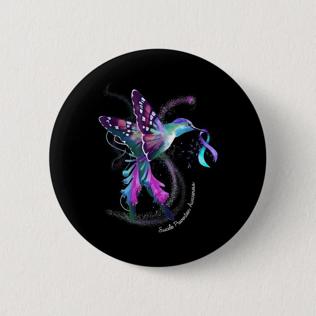Hummingbird Purple Ribbon Suicide Prevention Aware 6 Cm Round Badge (Front)