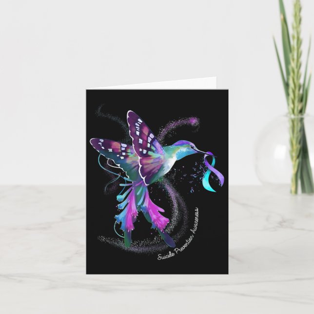 Hummingbird Purple Ribbon Suicide Prevention Aware Card (Front)