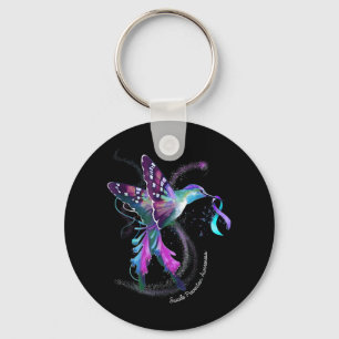 Hummingbird Purple Ribbon Suicide Prevention Aware Key Ring