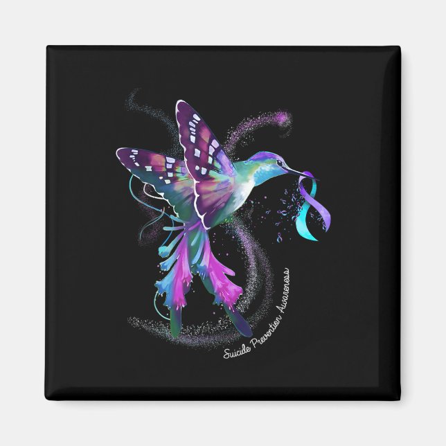 Hummingbird Purple Ribbon Suicide Prevention Aware Magnet (Front)
