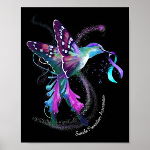 Hummingbird Purple Ribbon Suicide Prevention Aware Poster