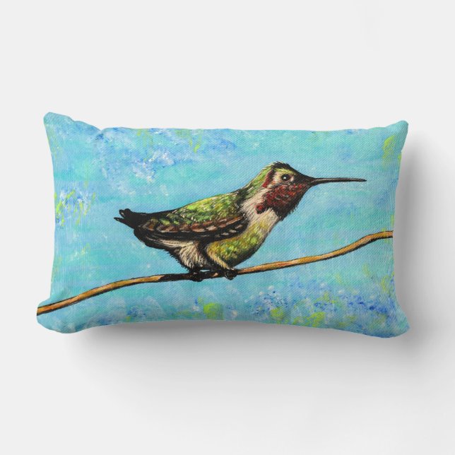Hummingbird Ready to Fly Painting Lumbar Cushion (Front)