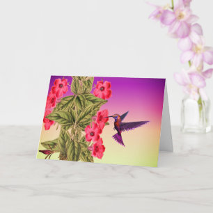 Hummingbird Red Flowers Birthday Card