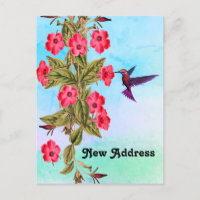 Hummingbird Red Flowers Blue Shades Background