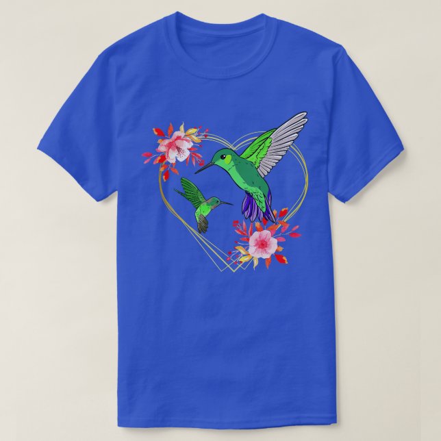Hummingbird Red Heart Flowers Humminbird Hummingbi T-Shirt (Design Front)