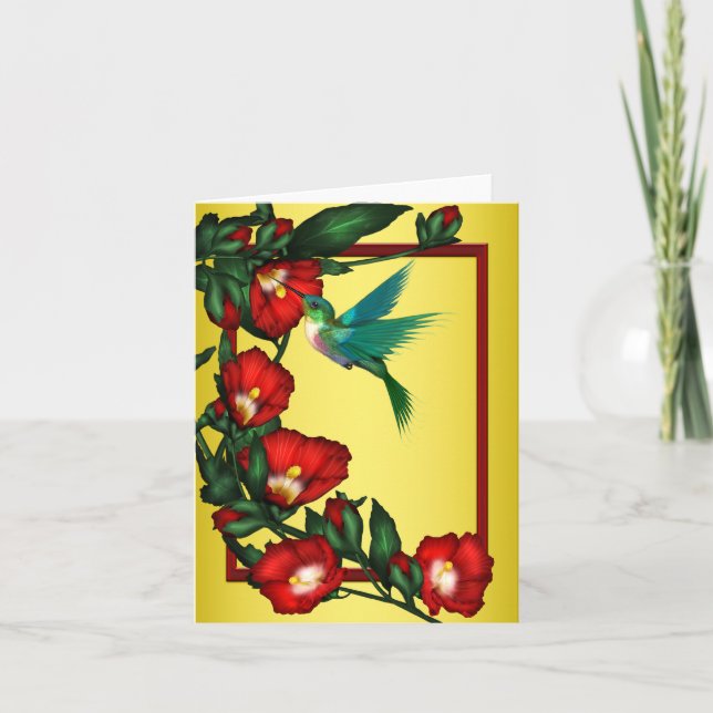 Hummingbird Red Hibiscus Yellow Thank You Cards (Front)