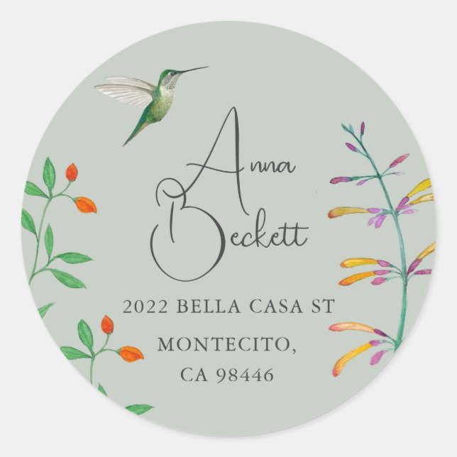 Hummingbird return address  classic round sticker (Front)