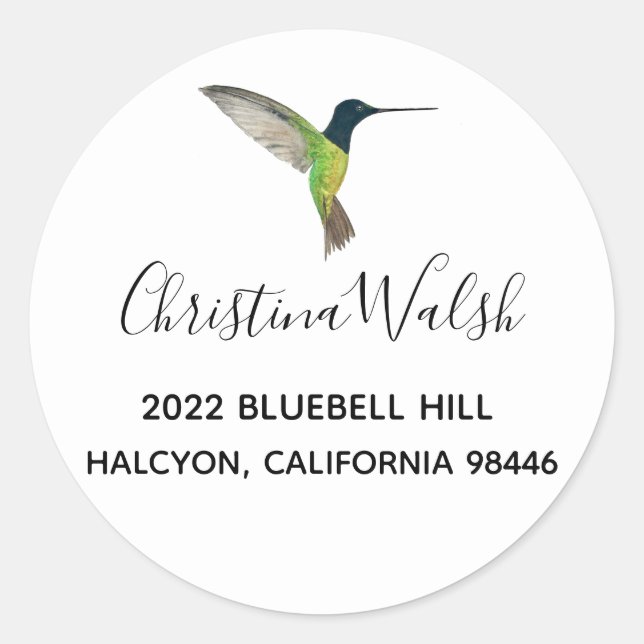 Hummingbird return address classic round sticker (Front)