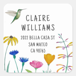 Hummingbird return address square sticker