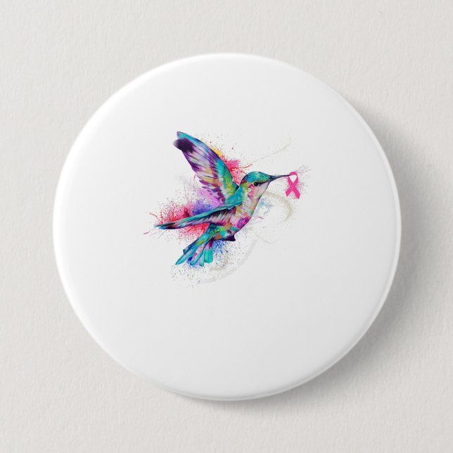 Hummingbird Ribbon Breast Cancer Awareness 7.5 Cm Round Badge (Front)