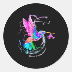 Hummingbird ribbon breast cancer awareness  classic round sticker