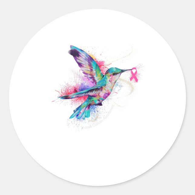 Hummingbird Ribbon Breast Cancer Awareness Classic Round Sticker (Front)