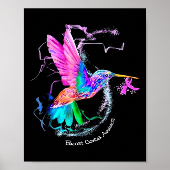 Hummingbird ribbon breast cancer awareness  poster (Front)