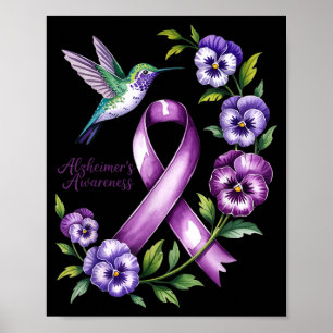 Hummingbird Ribbon Purple Dementia Alzheimers Poster