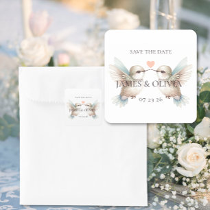 Hummingbird Romance Save the Date Wedding Square Sticker