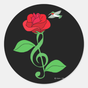 Hummingbird Rose Clef Classic Round Sticker
