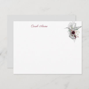 Hummingbird & Roses Personalised Flat Note Card