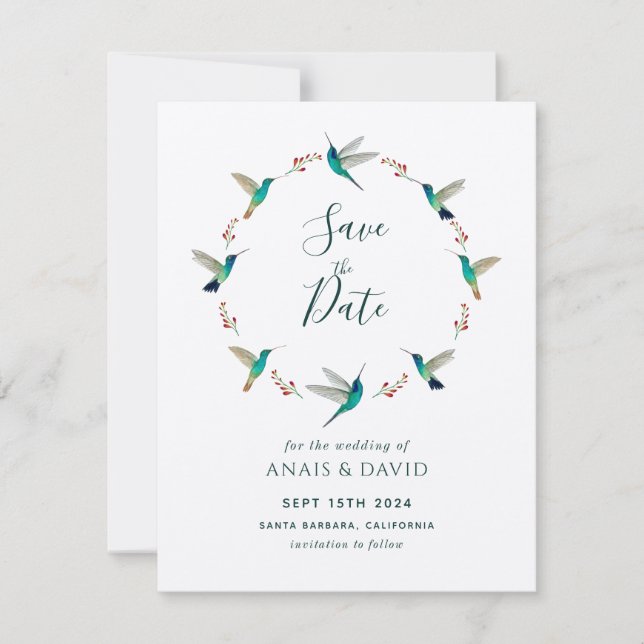 Hummingbird Save the Date Card (Front)
