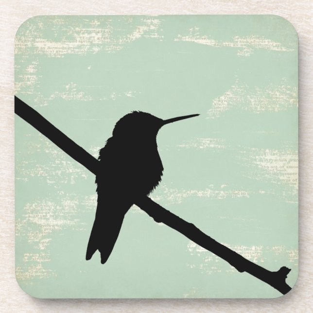 Hummingbird Silhouette on Blue Grunge Background Coaster (Front)
