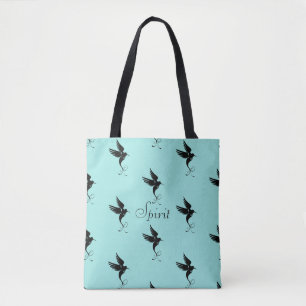 Hummingbird silhouette on light teal tote bag