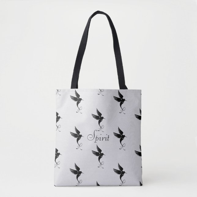 Hummingbird silhouette on silver colour tote bag (Front)