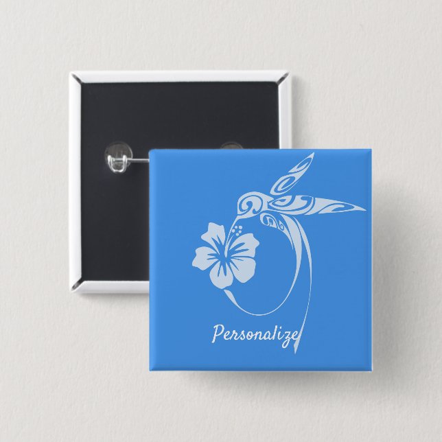 Hummingbird Simple & Elegant Blue & White 15 Cm Square Badge (Front & Back)