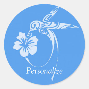 Hummingbird Simple & Elegant Blue & White Classic Round Sticker
