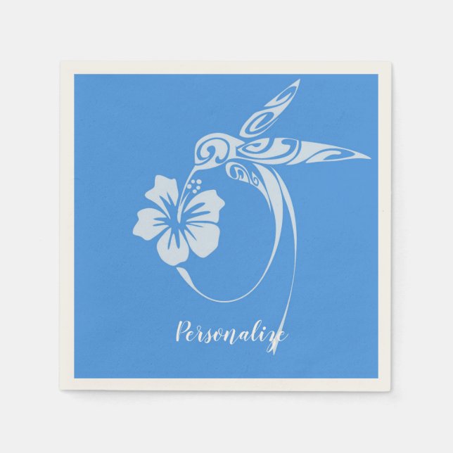 Hummingbird Simple & Elegant Blue & White Napkin (Front)