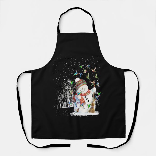 Hummingbird Snowman Merry Christmas Apron (Front)