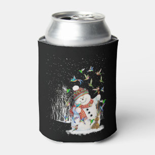 Hummingbird Snowman Merry Christmas Can Cooler