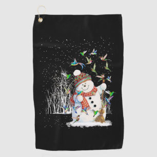 Hummingbird Snowman Merry Christmas Golf Towel