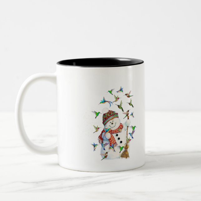 Hummingbird snowman merry christmas hummingbird lo Two-Tone coffee mug (Left)