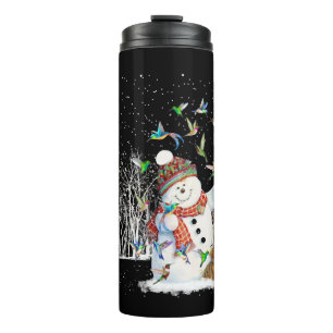 Hummingbird Snowman Merry Christmas Thermal Tumbler