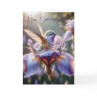 Hummingbird Splashing In a Purple Iris