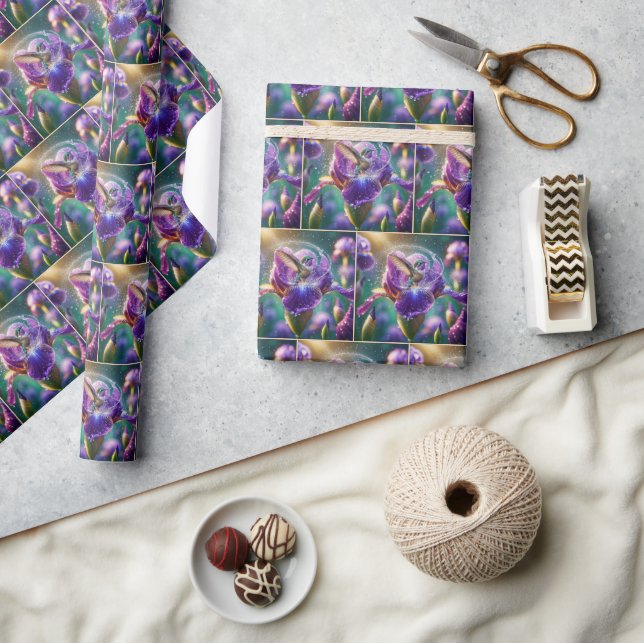 Hummingbird Splashing In an Iris Blossom Wrapping Paper (Crafts)