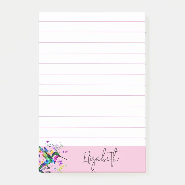 Hummingbird splatter personalised post-it notes (Front)