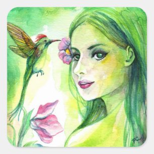 Hummingbird Square Sticker