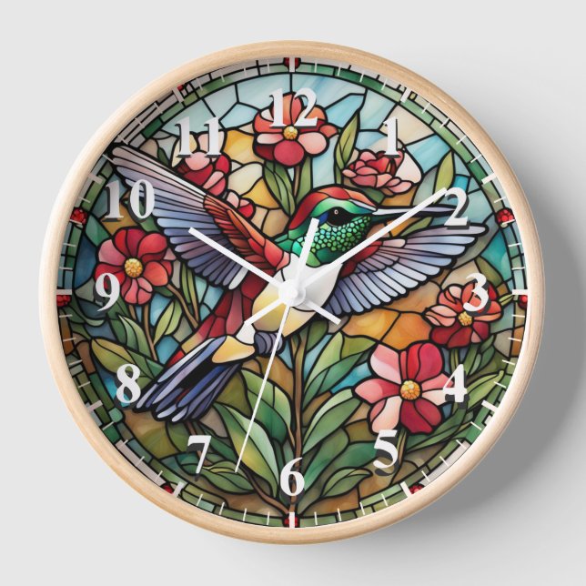 Hummingbird Stained Glass Bird Clock (Front)