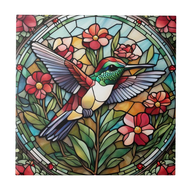 Hummingbird Stained Glass Bird Tile (Front)