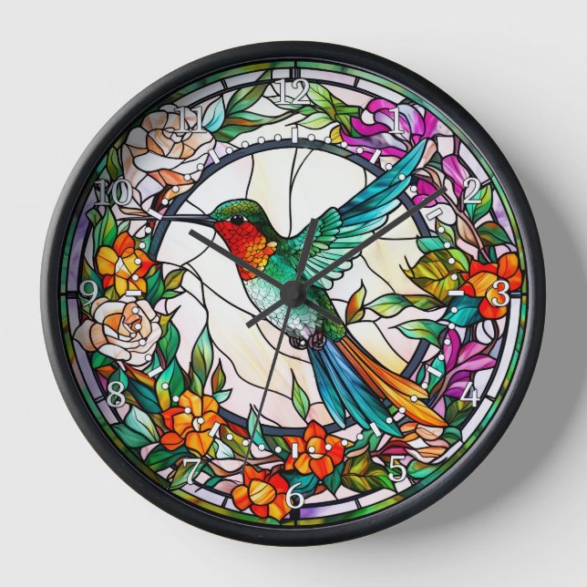 Hummingbird Stained Glass Style Wall  Clock (Front)