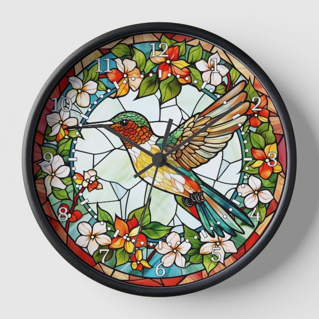 Hummingbird Stained Glass Style Wall  Clock (Front)