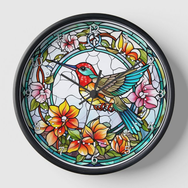 Hummingbird Stained Glass Style Wall  Clock (Front)