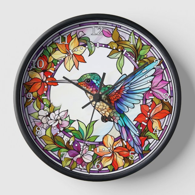 Hummingbird Stained Glass Style Wall  Clock (Front)